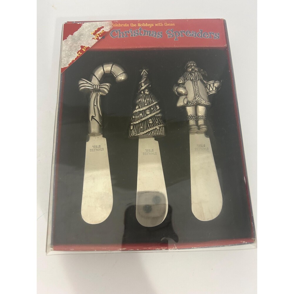 Vintage Christmas Spreader, Santa,Tree, Candy Cane Handles, Stainless Steel